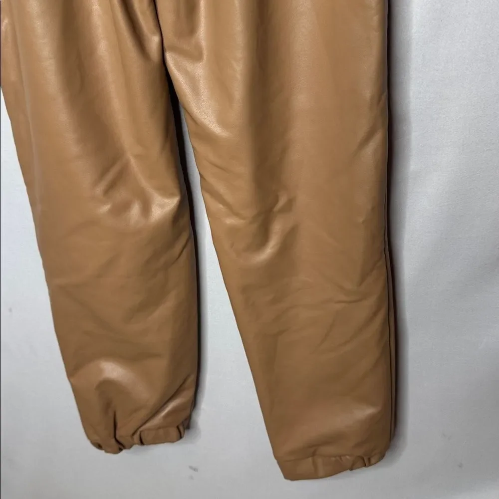 Abercrombie & Fitch Tan Faux Leather Pull On Paper-Bag Waist Joggers. Size Sm.